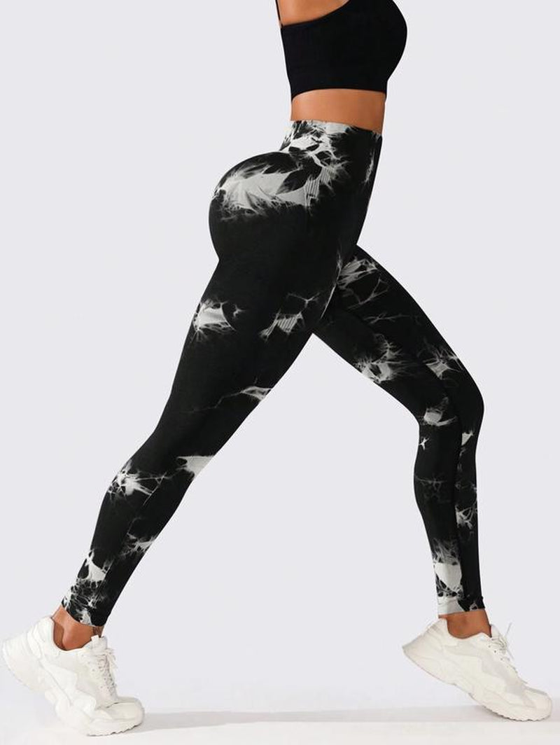 6 Pack Tie Dye Print High Waisted Workout Leggings for Women Scrunch Rear Lifting High Waist Tummy Control Yoga Athletic Wear