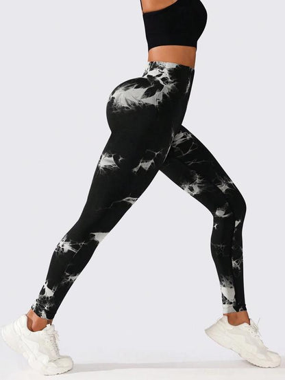 6 Pack Tie Dye Print High Waisted Workout Leggings for Women Scrunch Rear Lifting High Waist Tummy Control Yoga Athletic Wear
