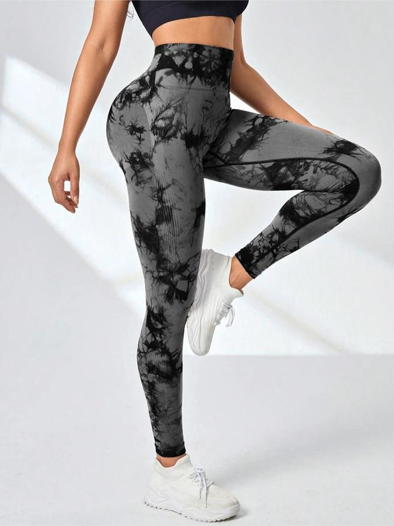 6 Pack Tie Dye Print High Waisted Workout Leggings for Women Scrunch Rear Lifting High Waist Tummy Control Yoga Athletic Wear