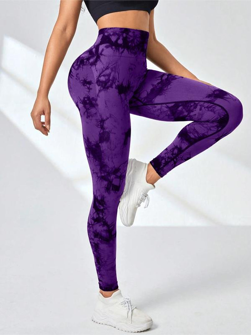 6 Pack Tie Dye Print High Waisted Workout Leggings for Women Scrunch Rear Lifting High Waist Tummy Control Yoga Athletic Wear