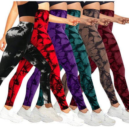 6 Pack Tie Dye Print High Waisted Workout Leggings for Women Scrunch Rear Lifting High Waist Tummy Control Yoga Athletic Wear
