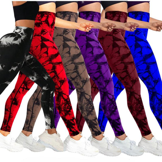 6 Pack Tie Dye Print High Waisted Workout Leggings for Women Scrunch Rear Lifting High Waist Tummy Control Yoga Athletic Wear