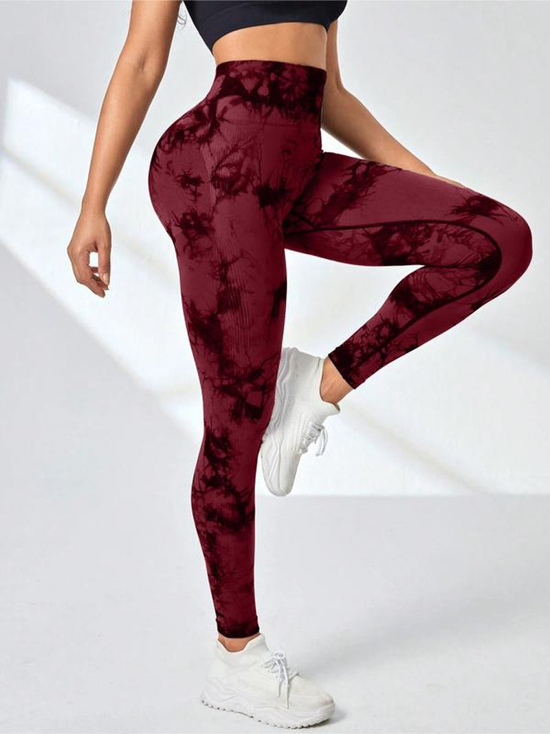 6 Pack Tie Dye Print High Waisted Workout Leggings for Women Scrunch Rear Lifting High Waist Tummy Control Yoga Athletic Wear