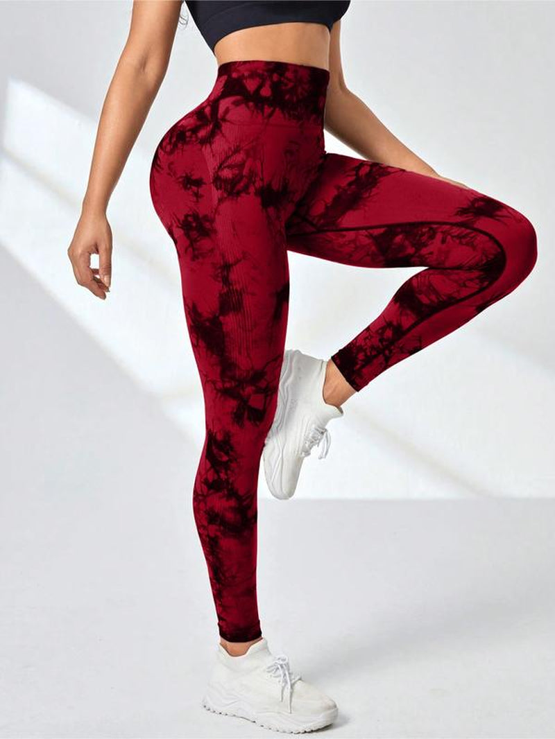 6 Pack Tie Dye Print High Waisted Workout Leggings for Women Scrunch Rear Lifting High Waist Tummy Control Yoga Athletic Wear